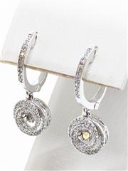 10k 4.3g White Gold Diamond Huggie Dangle Illusion Iris Eye Unique Earrings